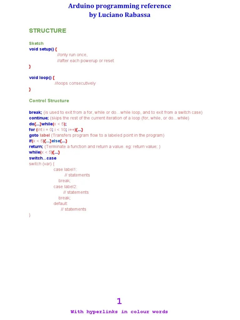 Arduino Programming Reference By Luciano | PDF | Control Flow ...