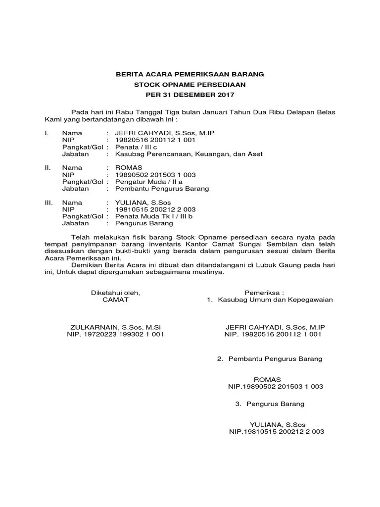 Berita Acara Stock Opname | PDF