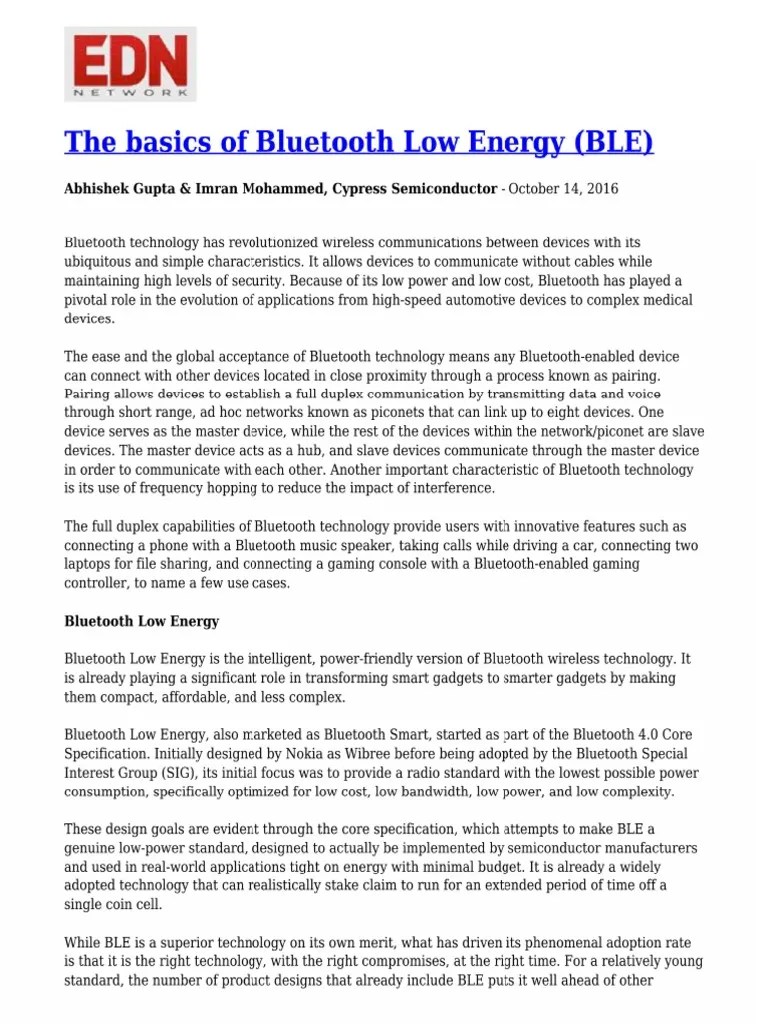 The Basics Of Bluetooth Low Energy BLE 1 | PDF | Bluetooth | Classes Of ...