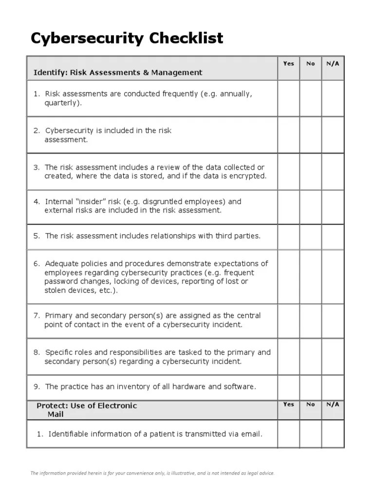 Cybersecurity Checklist: Identify: Risk Assessments & Management | PDF ...