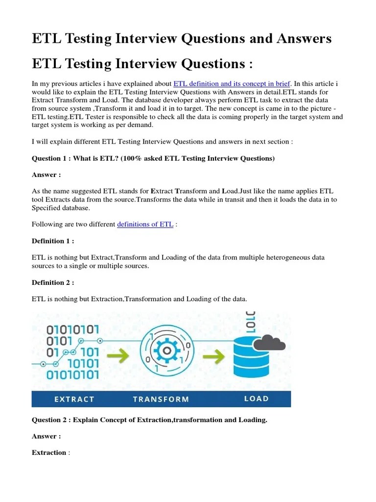 ETL Testing Interview Questions And Answers | PDF | Data Warehouse ...