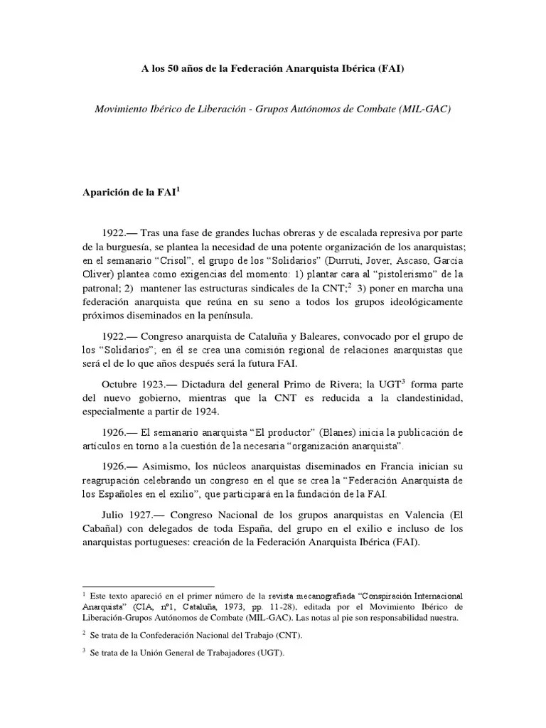 La Historia Y El Legado De La Federación Anarquista Ibérica: Organización, Lucha Y Desafíos ...