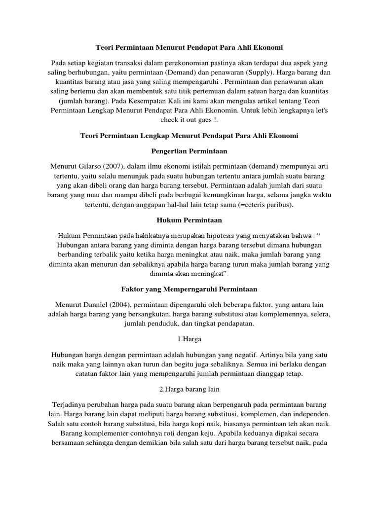 Teori Permintaan Menurut Pendapat para Ahli Ekonomi | PDF