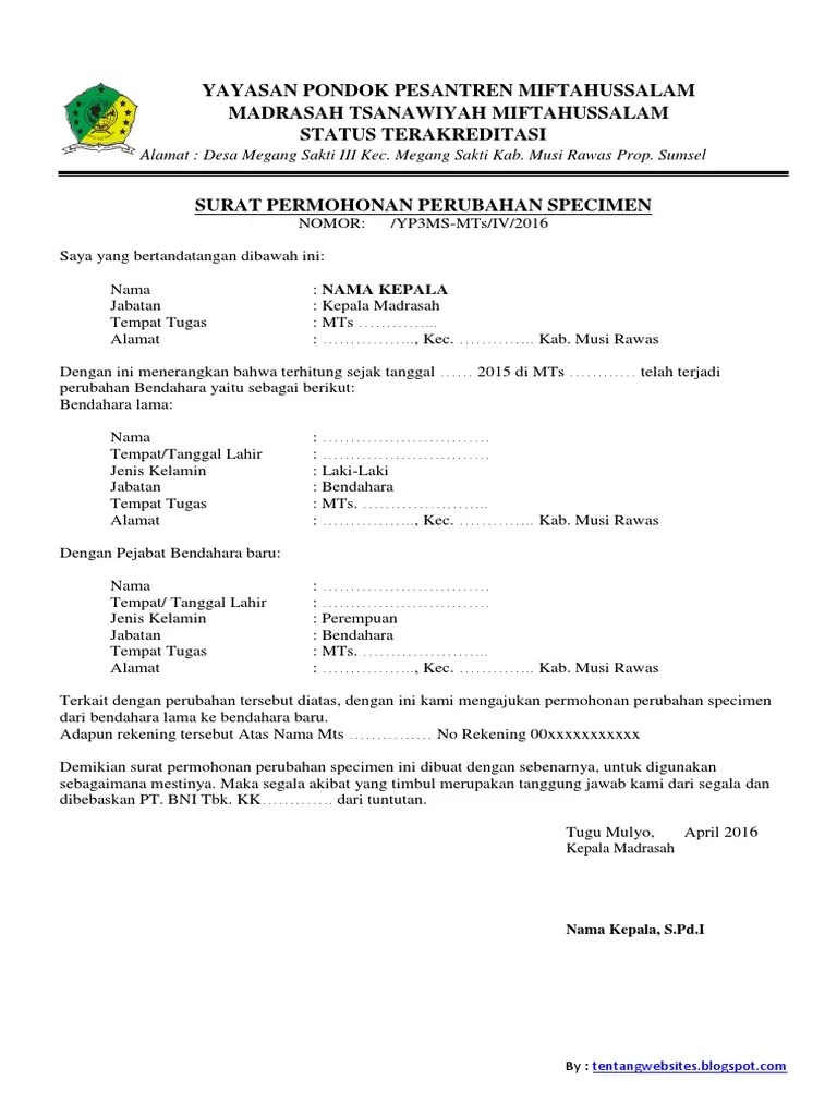 Simak pengertian dan manfaatnya disini. Surat Permohonan Perubahan Specimen Bank