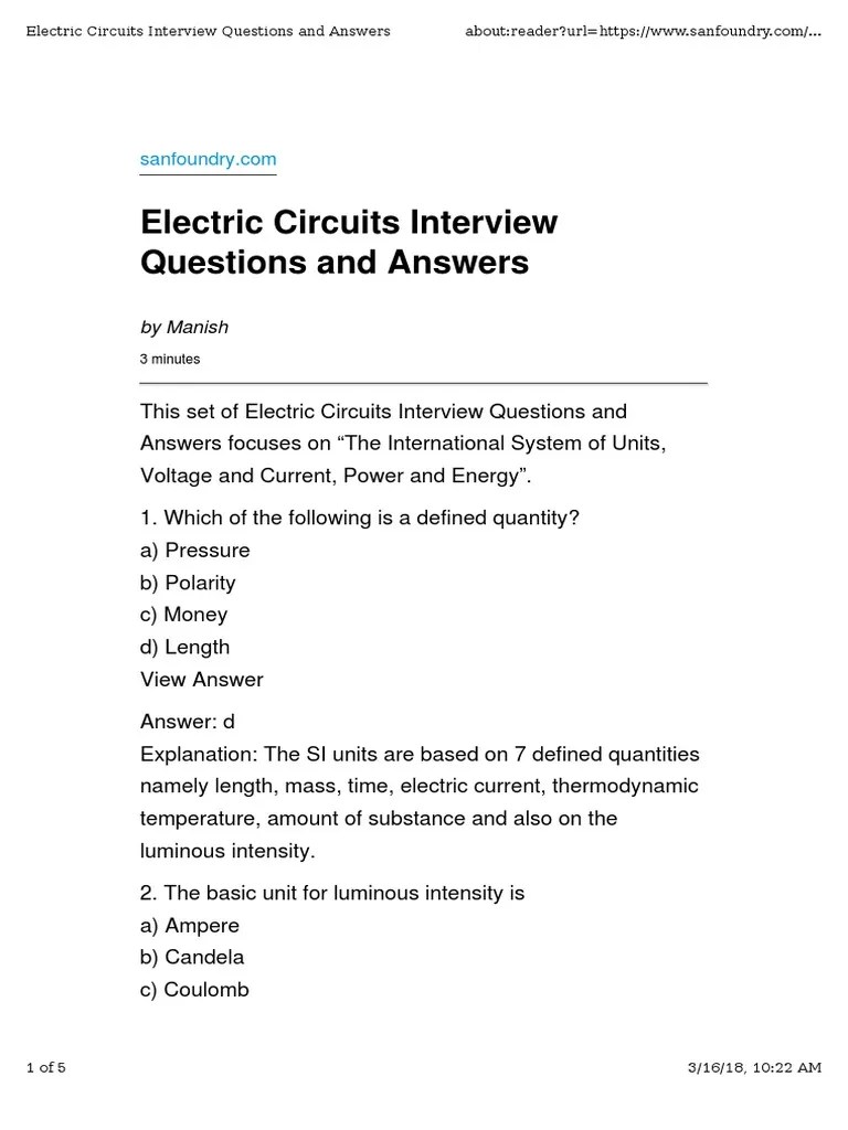 Electric Circuits Interview Questions And Answers: By Manish | PDF ...