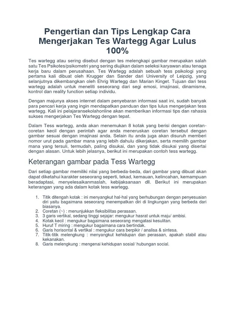 Pengertian Dan Tips Lengkap Cara Mengerjakan Tes Wartegg Agar Lulus 100 | PDF