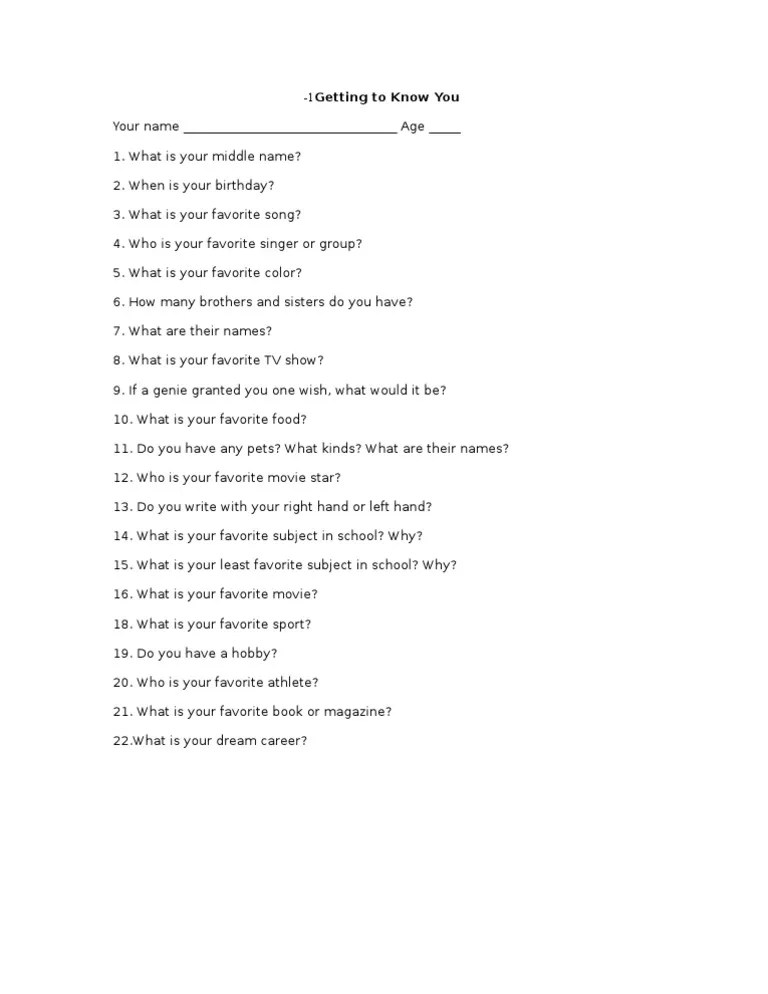 Getting To Know You | PDF