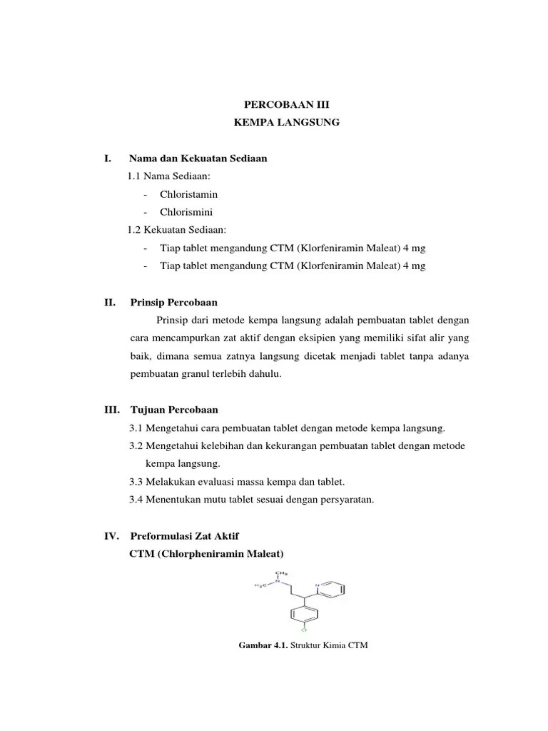 Karakterisasi Dan Evaluasi Tablet Klorfeniramin Maleat Yang Dibuat ...