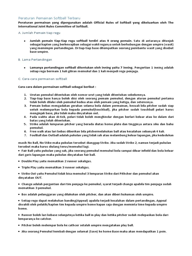 Para pemain softball sebelum mempraktikkan strategi permainan. Peraturan Softball Pdf