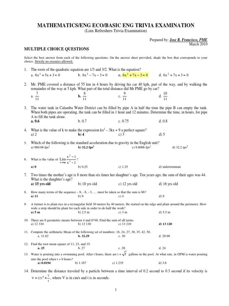 Mathematics With Answer Key (Linx Refresh April 2010) PDF | PDF | Force ...