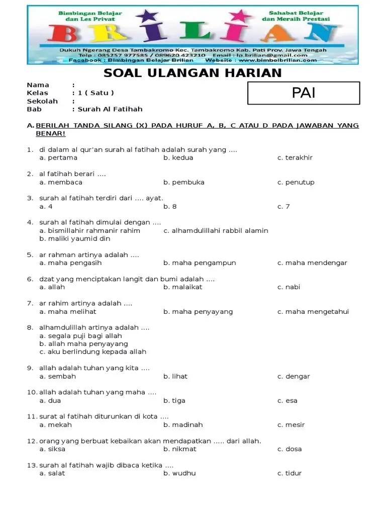 Pesan Surat Al Fatihah Kelas 1 Sd - Revisi Id