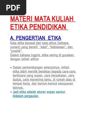 Materi Pembelajaran Etika Pendidikan 2019 | PDF