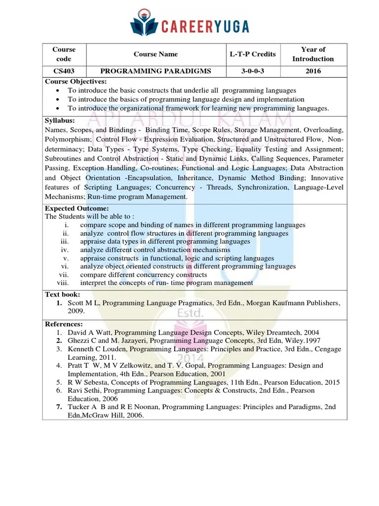 Comparing Programming Paradigms: An Analysis Of The Syllabus And ...