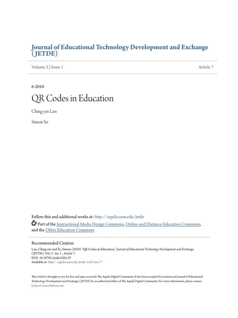 QR Codes In Education | PDF | Qr Code | Communication