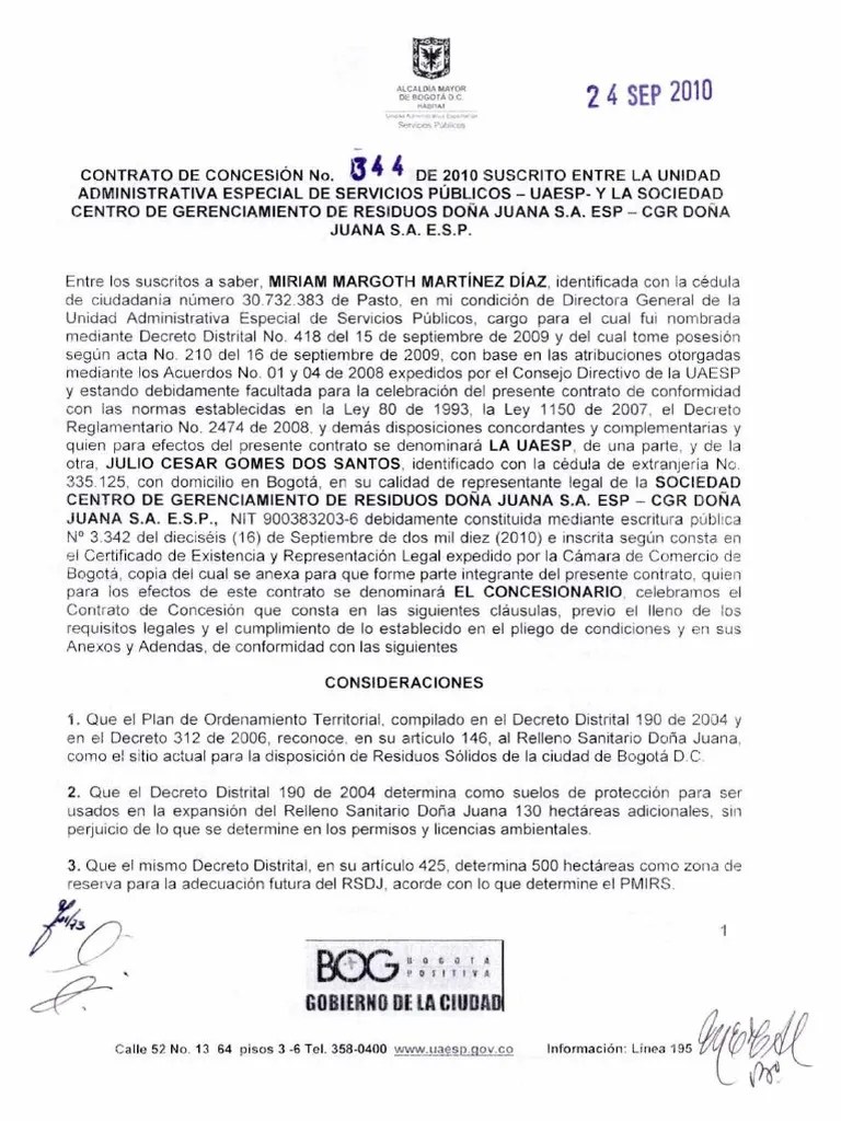 3-CONTRATO DE CONCESION No.344 DE 2010 CGR DOÑA JUANA S.A. E.S.P PDF ...