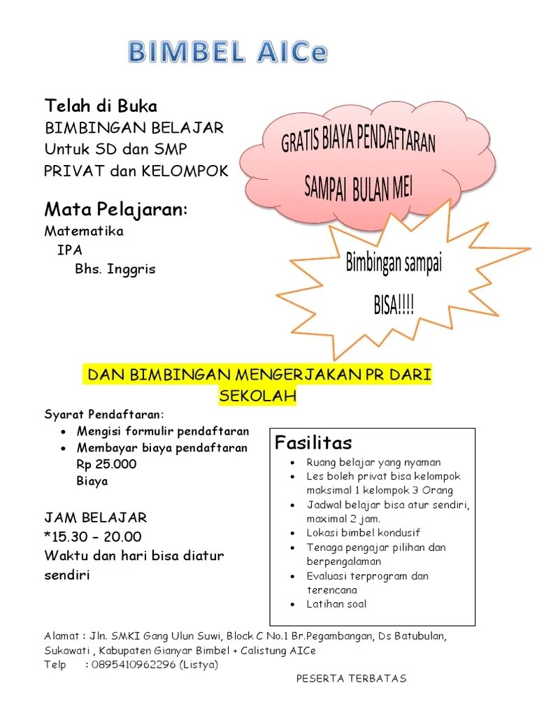 Seperti yang kita tahu bahasa inggris menjadi bahasa internasional yang digunakan sebagai alat komunikasi antar negara. Contoh Brosur Bimbel Sederhana Pdf