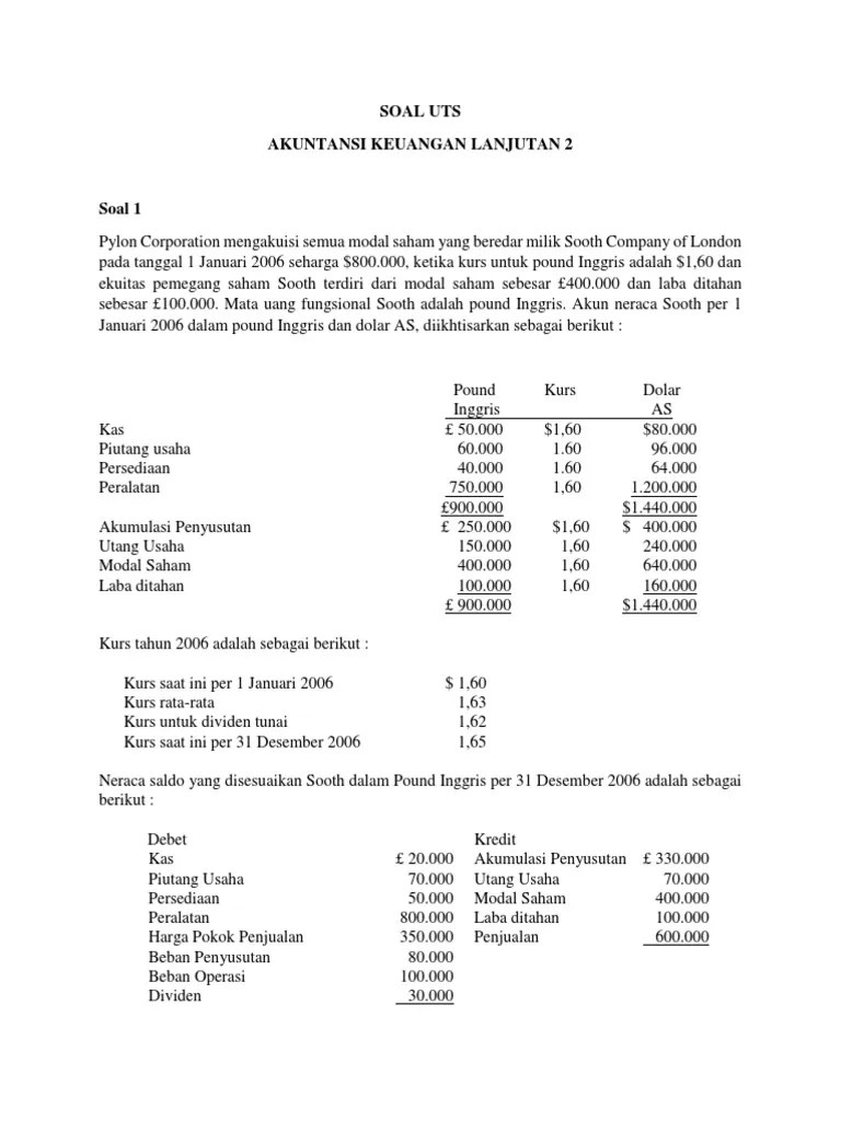 Introduction akuntansi keuangan lanjutan 1. Contoh Soal Uts Akuntansi Keuangan Lanjutan1
