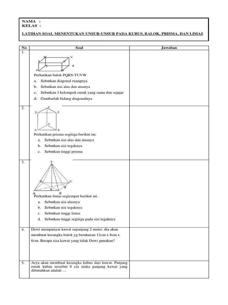 Unsur-Unsur Pada Kubus, Balok, Prisma, Dan Limas | PDF