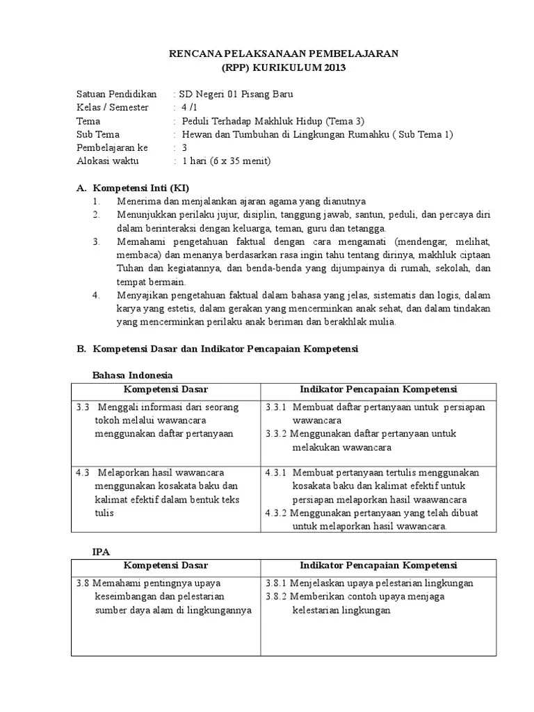 Pembahasan rpp dari simpulan beberapa buku dan disertai dengan contoh rpp kelas 4 tema . Rpp K13 Kelas 4 Sd Semester 1