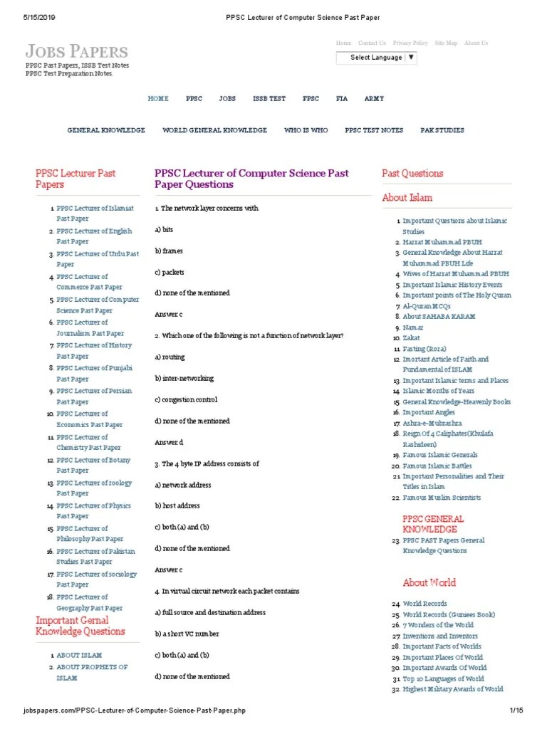 PPSC Lecturer Of Computer Science Past Paper | PDF | Scheduling (Computing) | Parsing