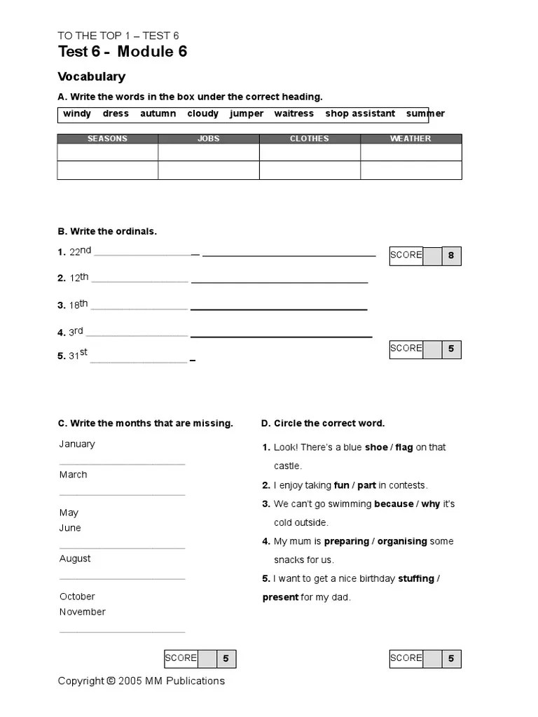 Test 6 - Module 6: Vocabulary | PDF | Clothing