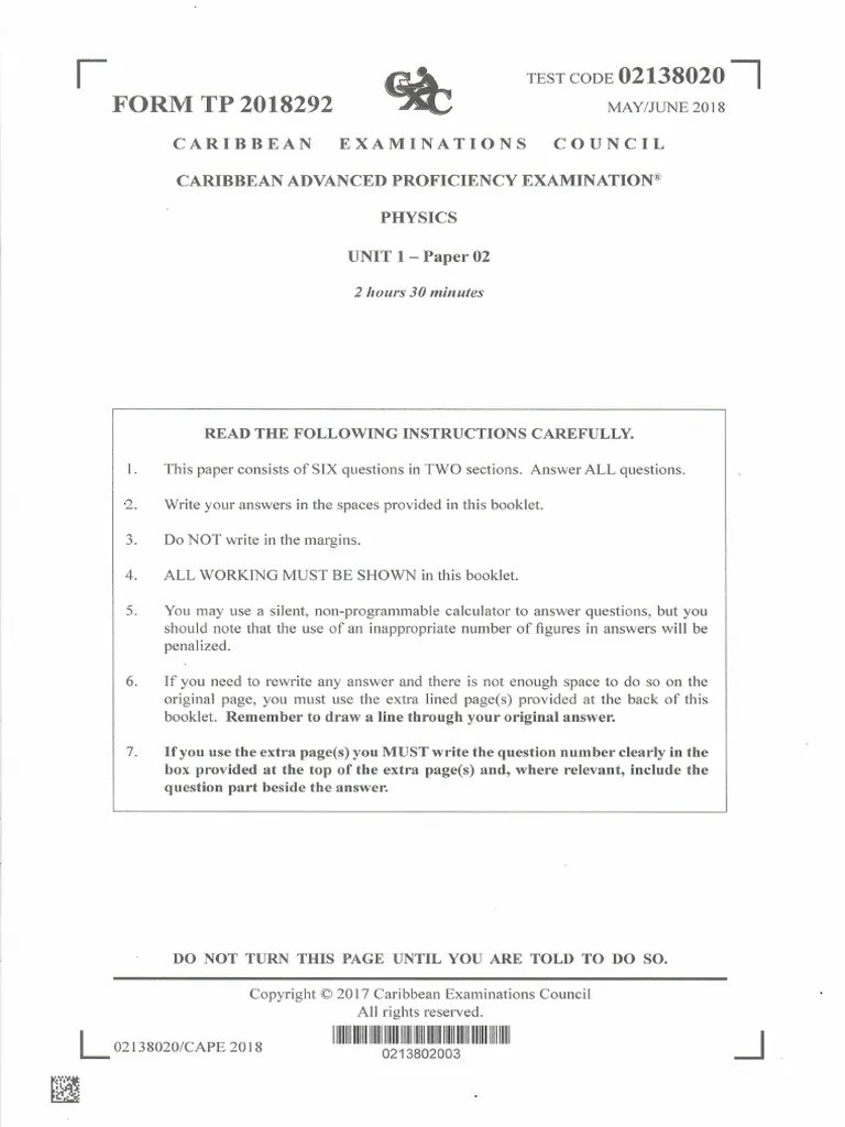 Cape Physics Unit 1 2018 | PDF