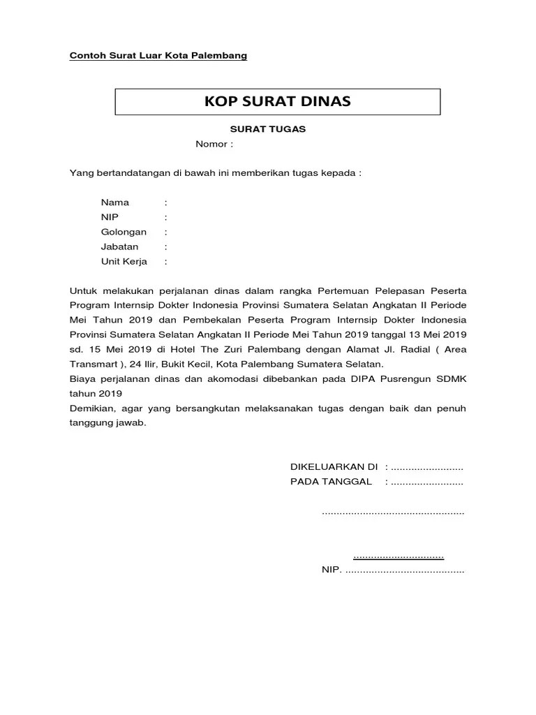 Contoh Surat Tugas Luar Kota Perusahaan Contoh Surat 