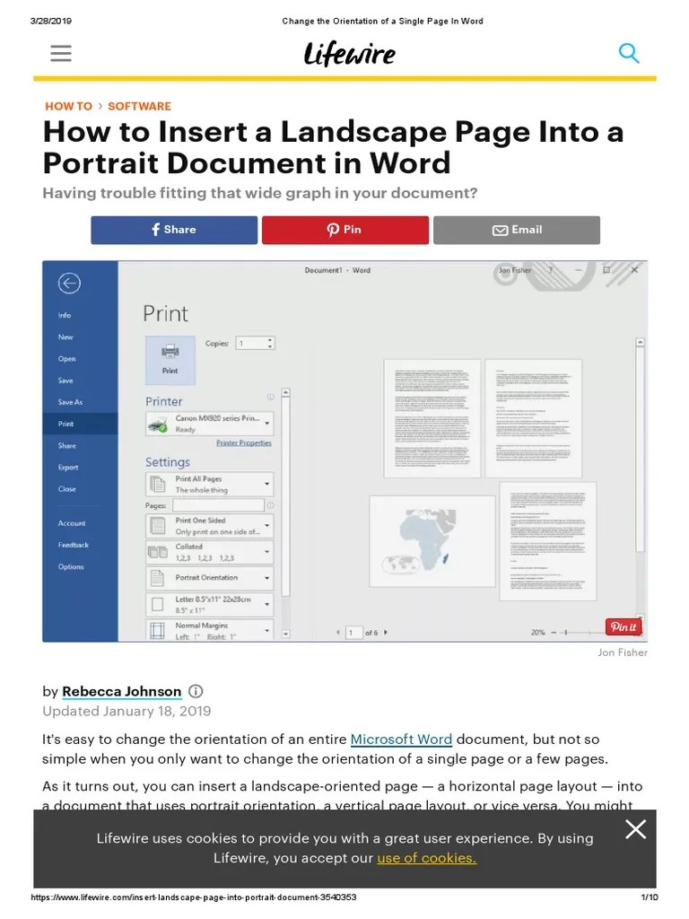 Change The Orientation Of A Single Page In Word | Download Free PDF | Microsoft Word | Http Cookie