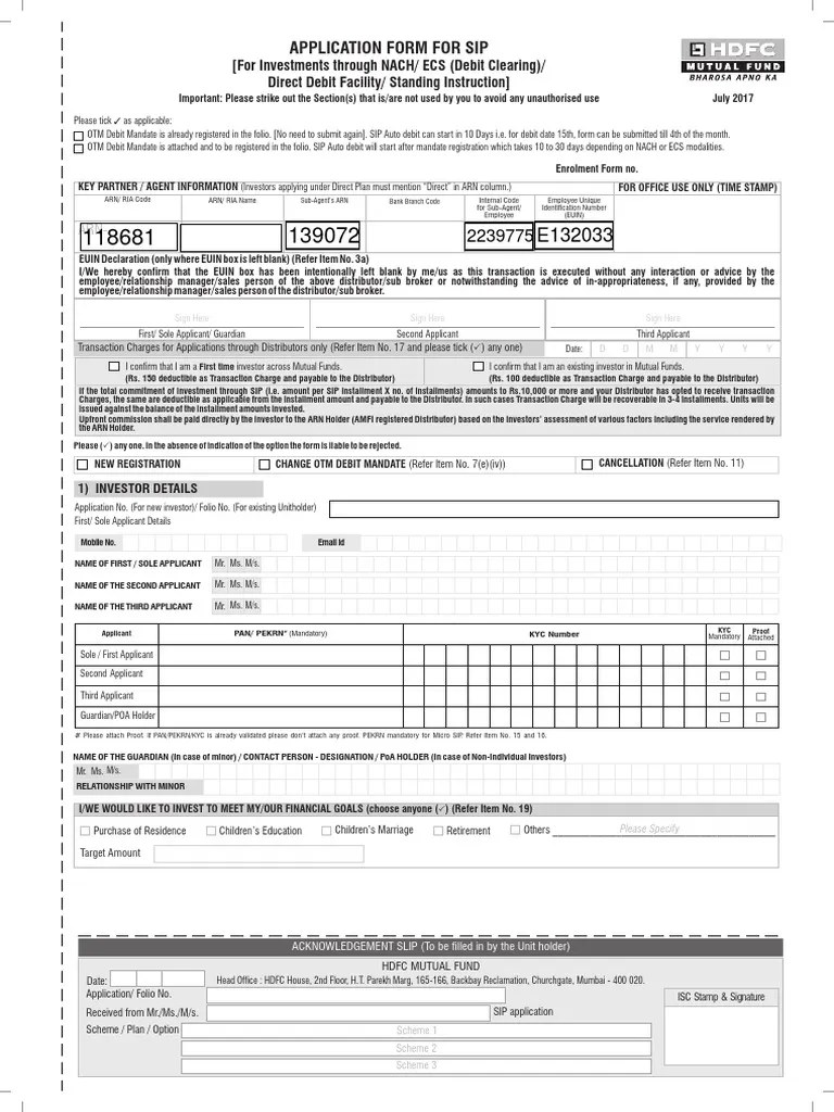 HDFC Sip Form | Download Free PDF | Cheque | Financial Services
