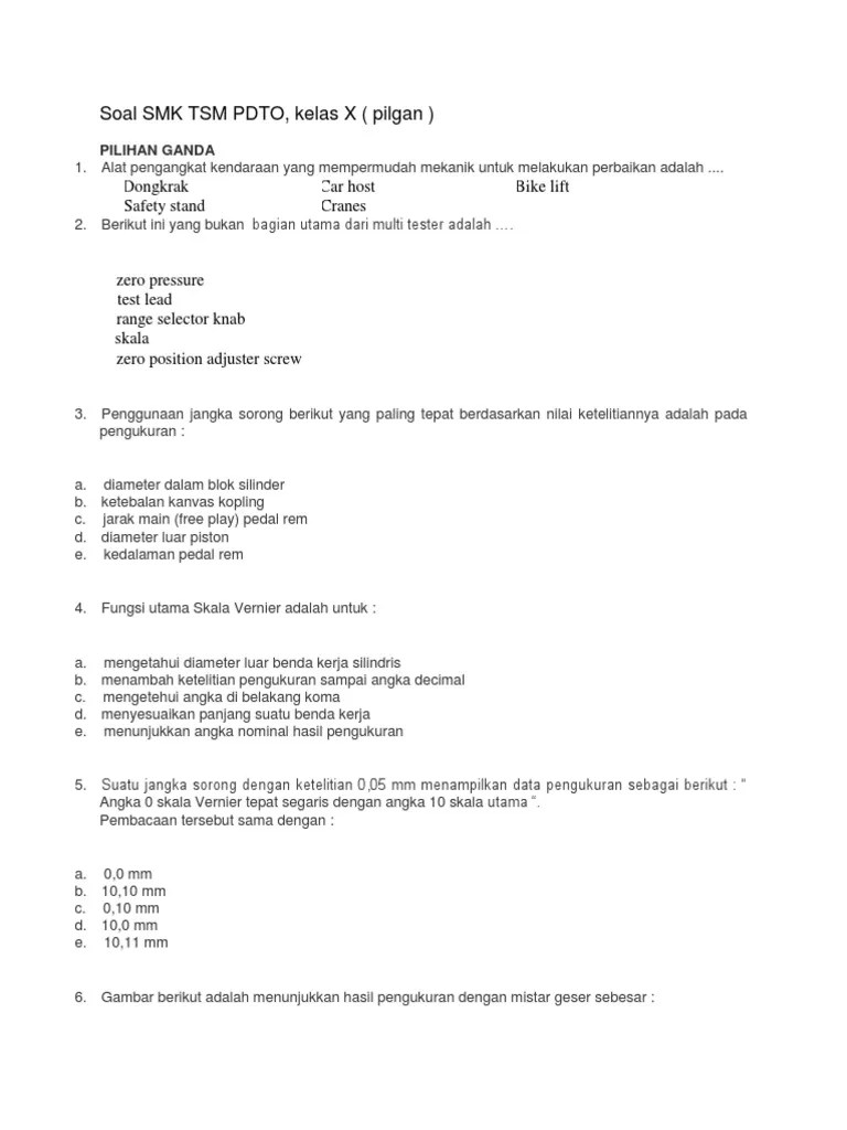 .contoh soal › soal dan kunci jawaban › soal kelas x › soal otomotif › soal tkr › soal tsm. Soal Tsm Pdto