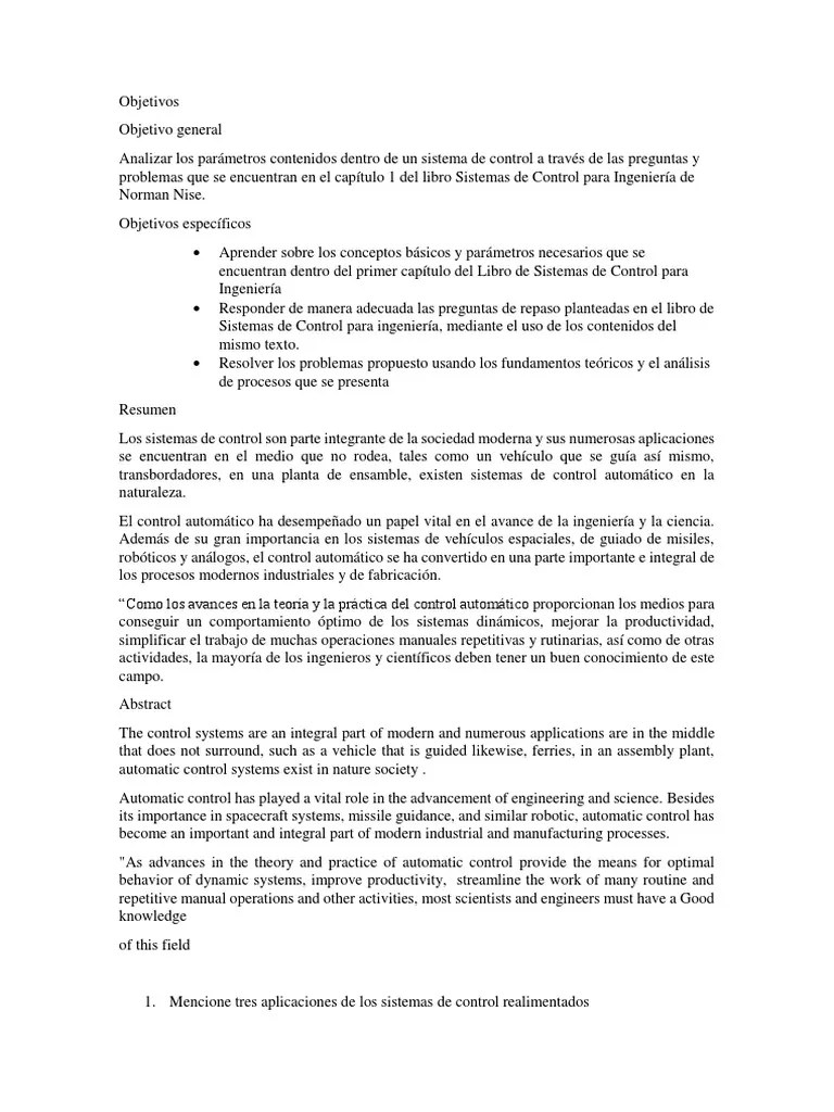 Capitulo 1 Sistemas De Control | PDF | Sistema De Control | Ingeniería
