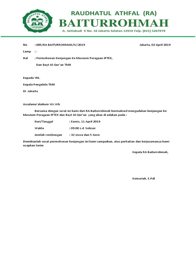 Surat Kunjungan TMII | PDF