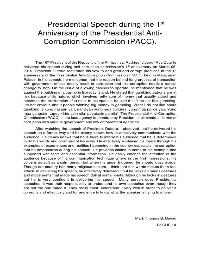 Presidential Speech During The 1st Anniversary Of The Presidential Anti | PDF | Rodrigo Duterte ...