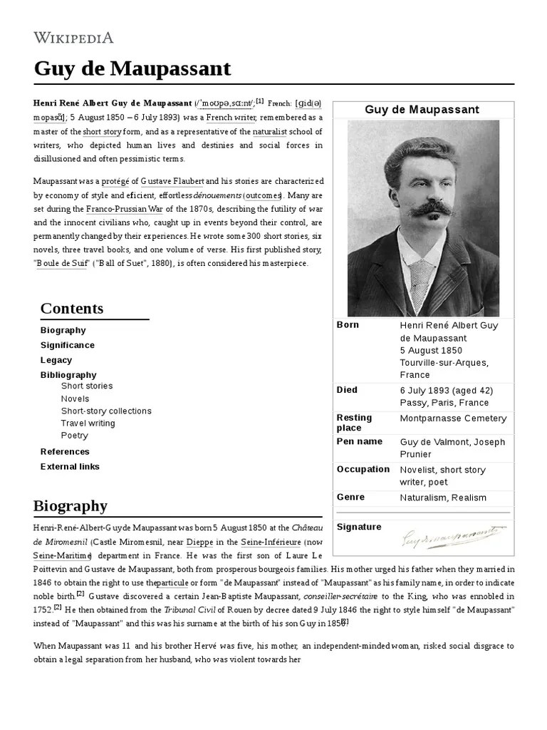 A Vendetta Guy De Maupassant An Analysis With An Existentialist Twist Just E Words Over the course of his short life he died before his 43rd birthday he wrote six novels and an incredible amount of short stories the majority of which were written between 1880 and 1890.