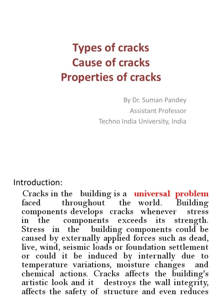 Types Of Cracks Cause Of Cracks Properties Of Cracks | PDF | Fracture | Concrete