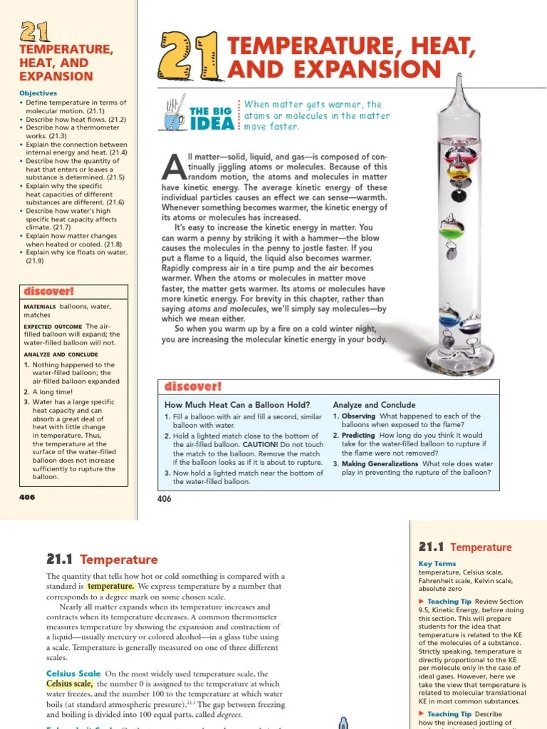 PHYSICS Chapter21 - Temperature, Heat And Expansion PDF | PDF | Calorie ...