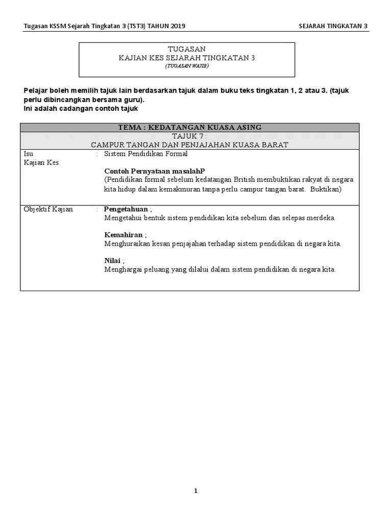 Membina objektif kajian (10 minit) guru membimbing murid : Tugasan Kajian Kes Sejarah Tingkatan 3 Pdf Pdf