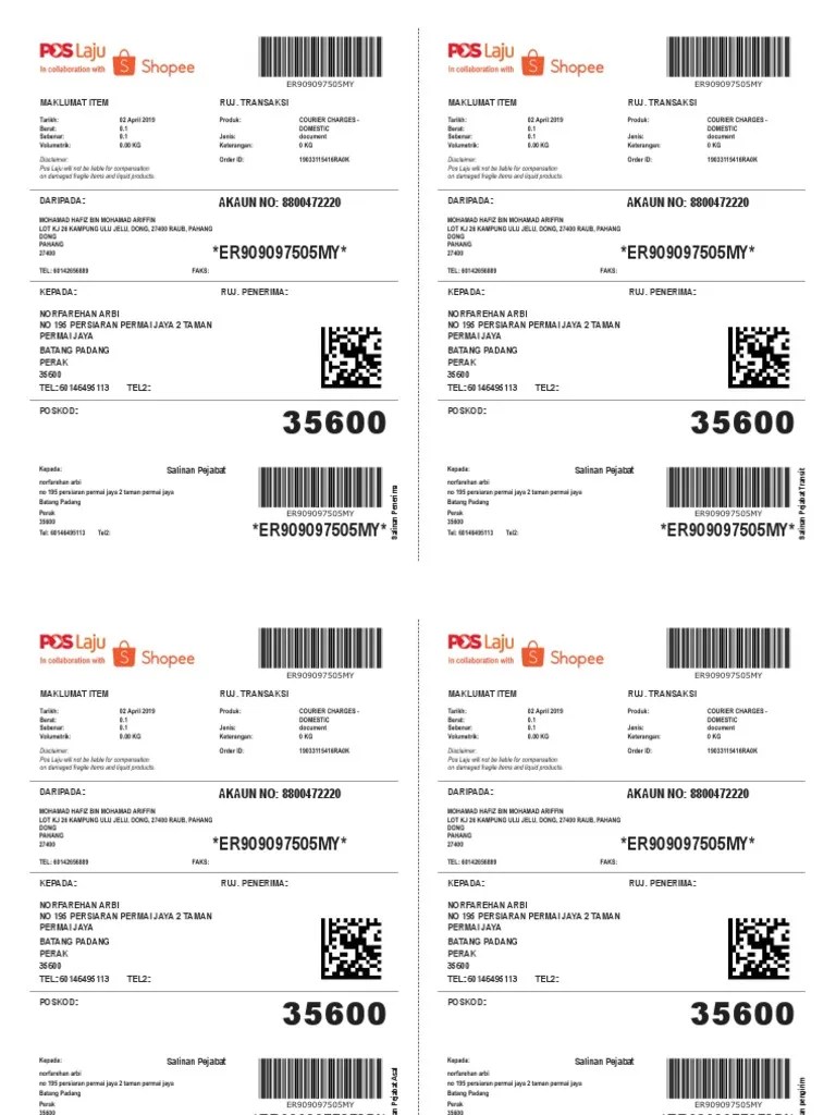 Shopee Poslaju Waybill | PDF