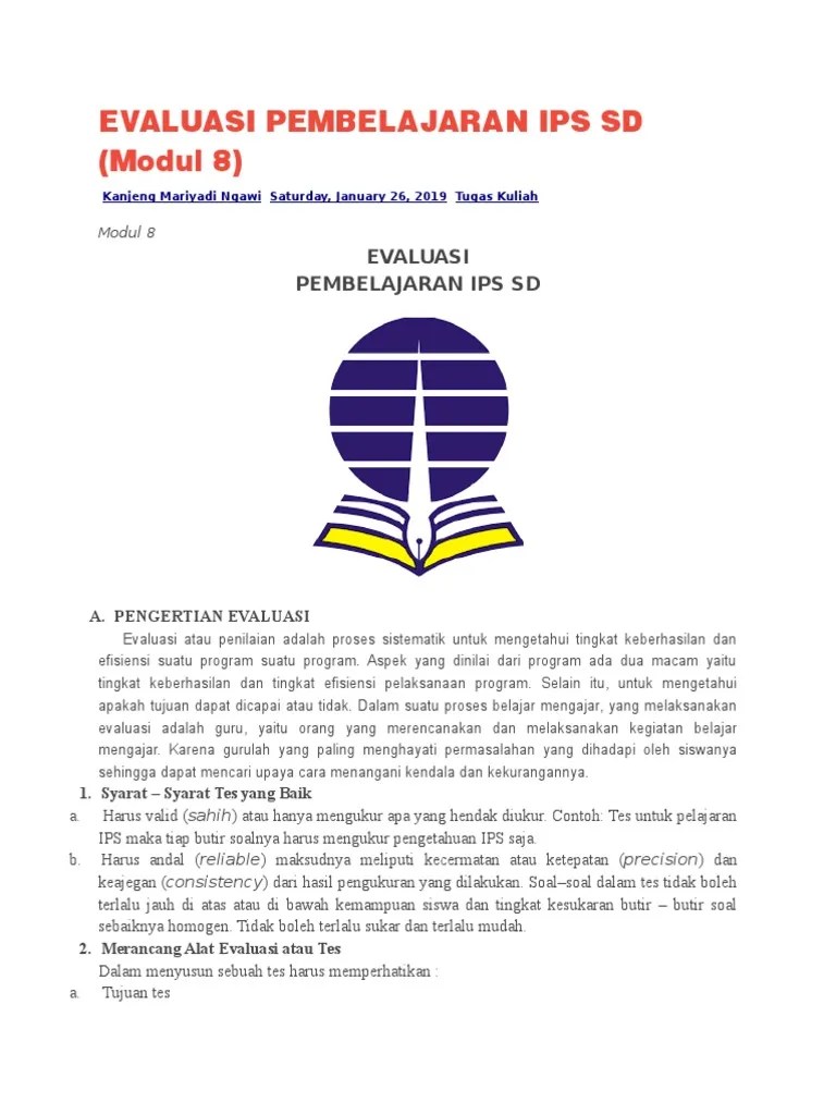 Kegiatan pembelajaranpun tidak hanya berpusat pada guru tetapi mampu menciptakan pembelajaran siswa aktif. Rangkuman 8 Evaluasi Pembelajaran Ips Sd Pdf