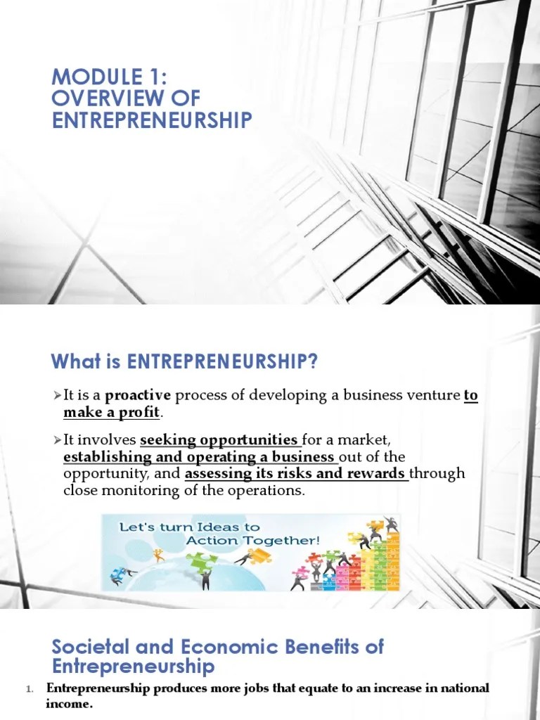 MODULE 1 Overview Of Entrepreneurship | PDF | Entrepreneurship ...