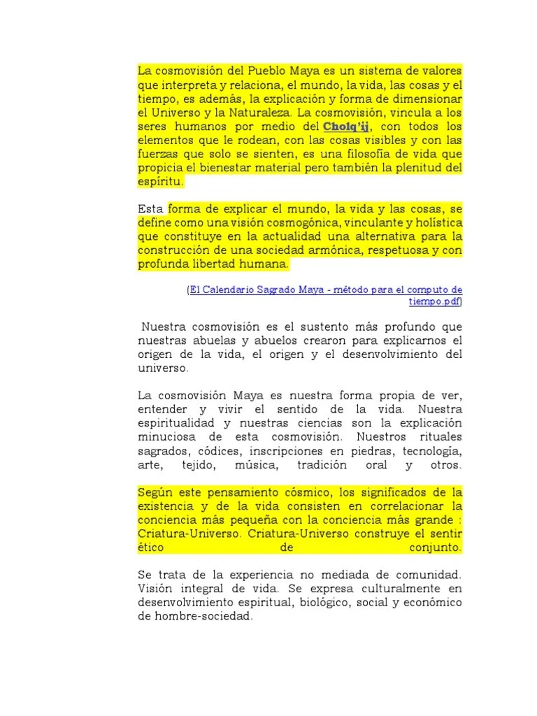 La Cosmovisión Del Pueblo Maya Es Un Sistema De Valores Que Interpreta Y Relaciona | PDF ...