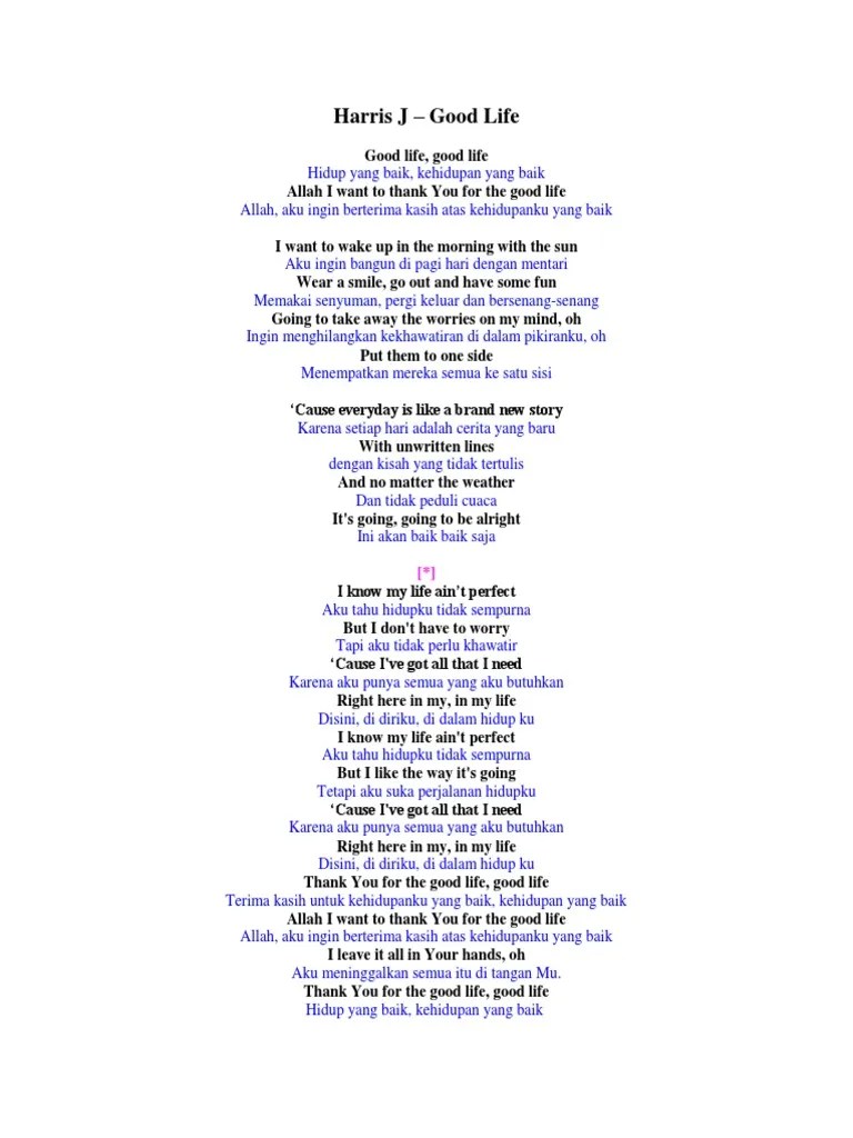 Lirik Lagu Harris J Good Life Terjemahan
