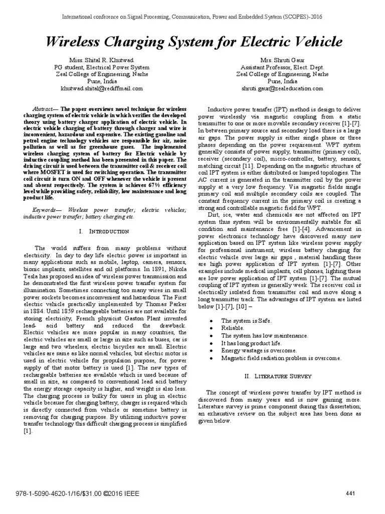 Wireless Charging System For EV | PDF | Inductor | Battery Charger