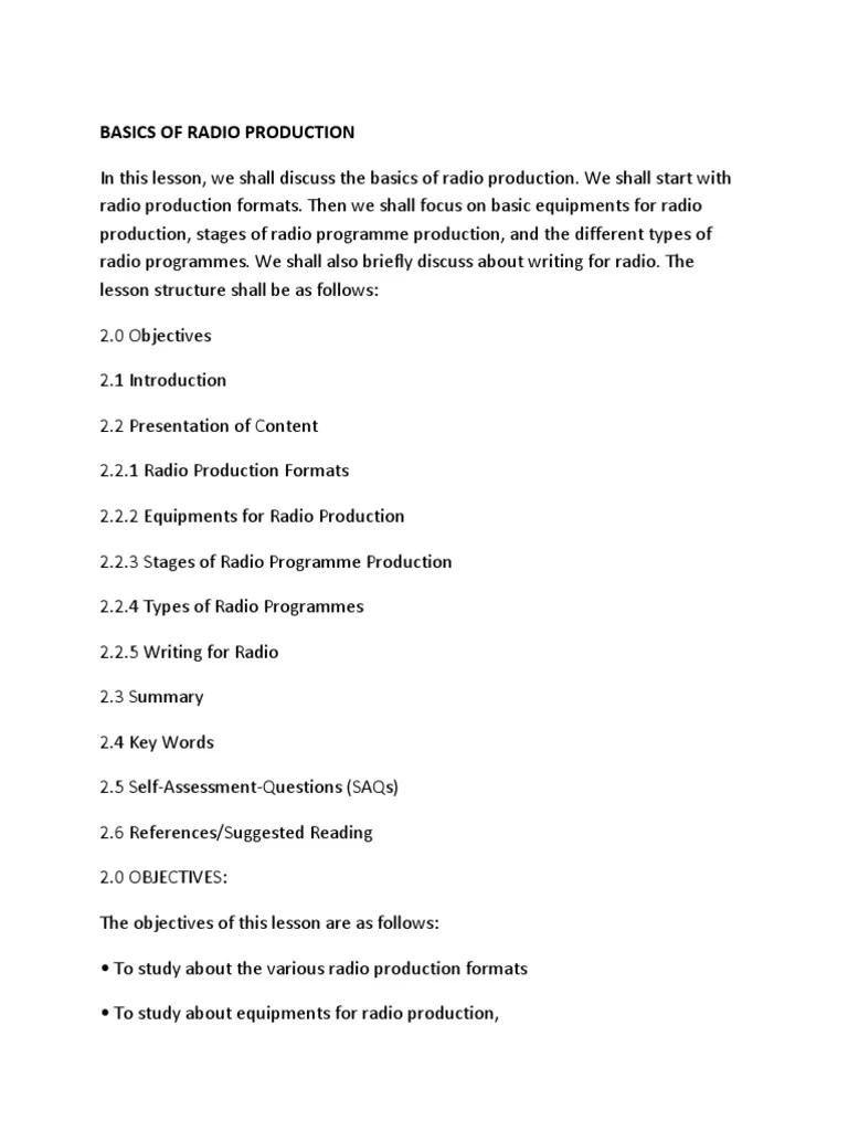 Basics Of Radio Production | PDF | Microphone | Sound Recording And ...