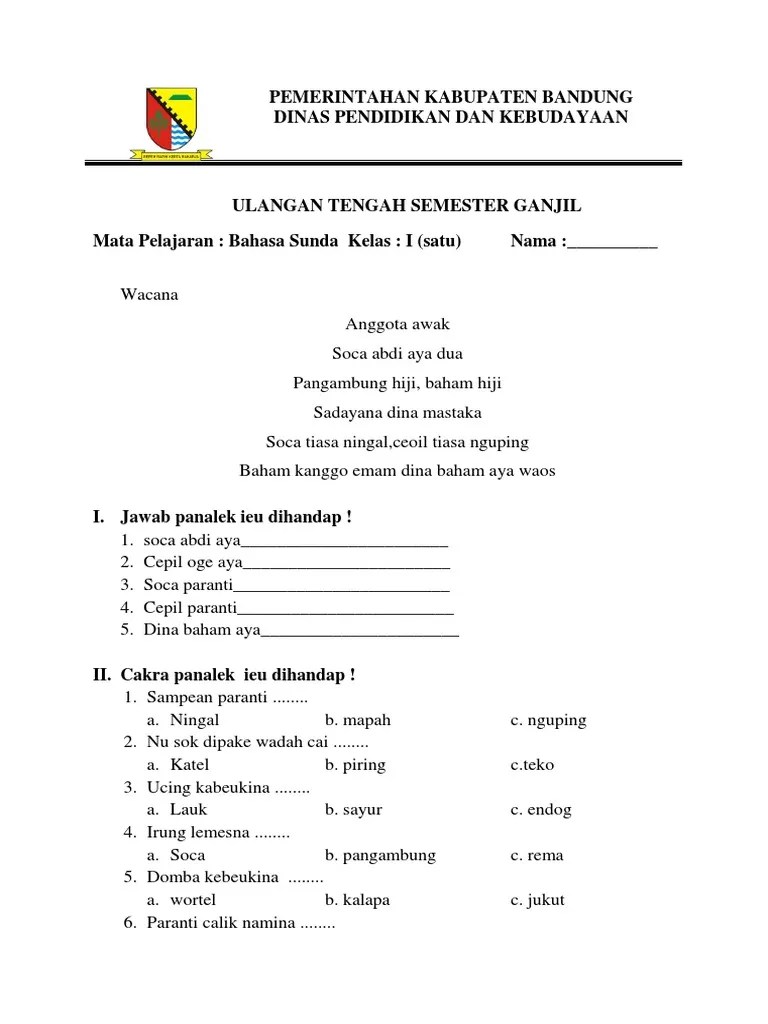 Masuk dalam perangkat lunak doc microsoft word dan pdf words word doc semester. Soal Uts Bahasa Sunda Kelas 1 Pdf