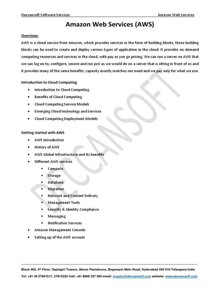 Amazon Web Services (AWS) : Overview | PDF | Amazon Web Services | Cloud Computing