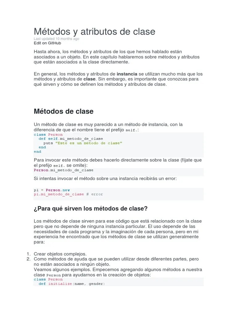 Métodos Y Atributos De Clase | PDF | Objeto (informática) | Java ...