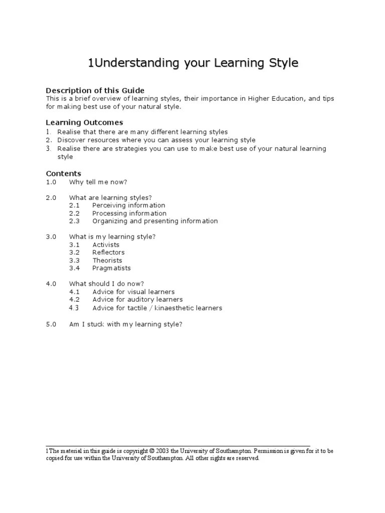 1 Understanding Your Learning Style | PDF