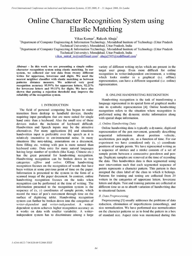 Online Handwriting Recognition System Using Elastic Matching | PDF | Online And Offline | Computing