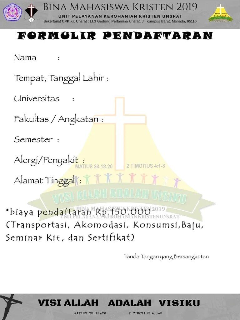 Form Pendaftaran Kegiatan BMK 2019 | PDF